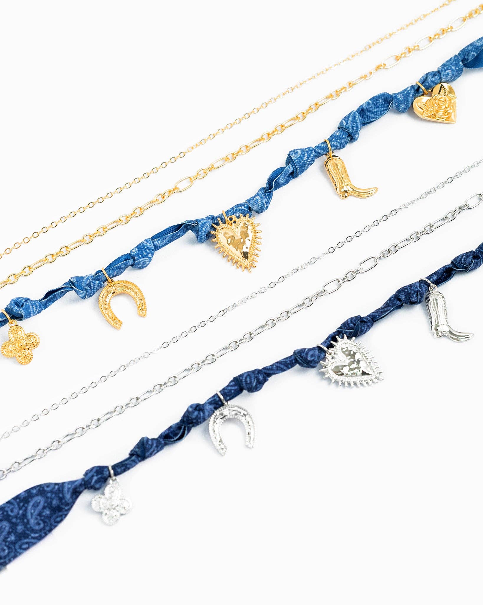 Sessori - Wholesale Pendant/Charm Necklace - 3 Layered Western Denim Bandana Scarf Necklace2