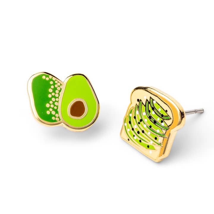 Pendientes tostados con aguacate, llamativos pendientes dorados para los amantes de la comida para venta al por mayor de Yellow Owl Workshop