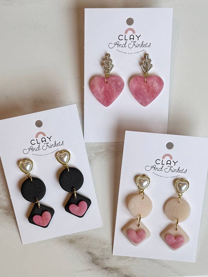 Pearl Heart Dangles/ Jeweled Heart Dangles for wholesale by Clay and Trinkets