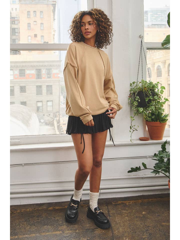 No Vacancy - Wholesale Sweatshirt - Women's - Raw edge detail french terry crewneck top5