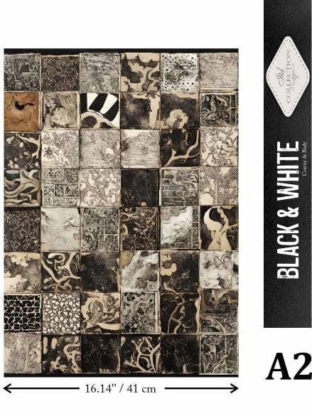 FPA2022 - Carreaux Patchwork Noir & Blanc - Papier de riz Set A2 pour la vente par Decoricepaper