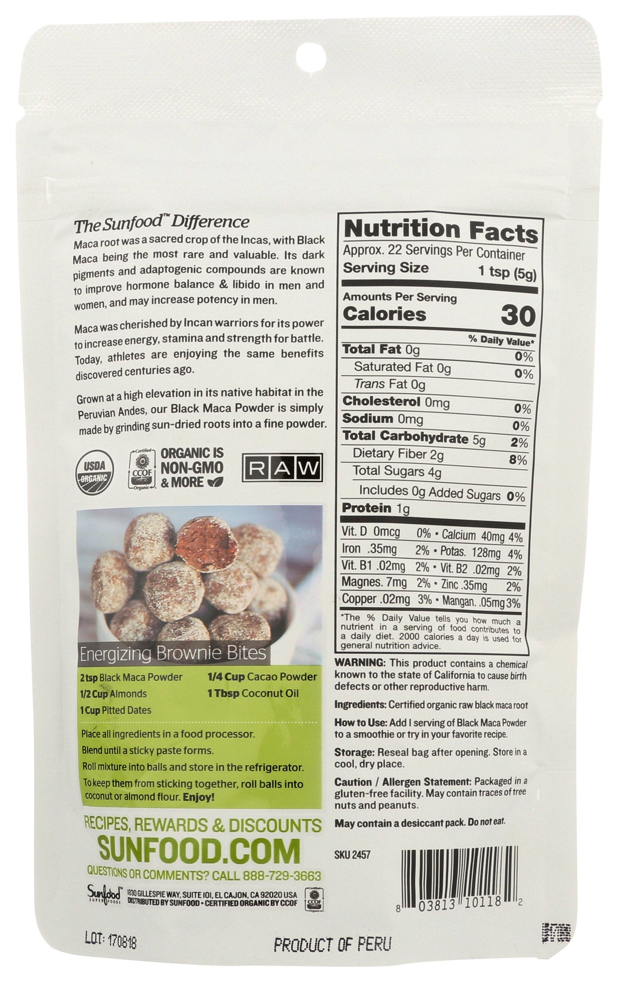 Everyday Supply Co - Wholesale Protein/Superfood Powder - SUNFOOD SUPERFOODS MACA BLACK PWDR ORG1