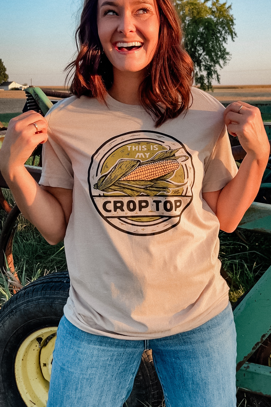 Kelso & Company - Wholesale Screen Printed T-Shirt - Women's - This Is My Crop Top Tee in Heather Tan0