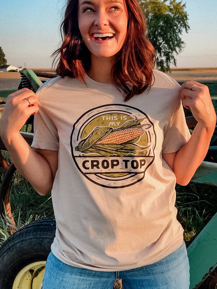 This Is My Crop Top Tee in Heather Tan for wholesale by Kelso & Company