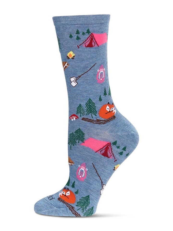 Denim Heather Women's Camping Trip Bamboo Crew Socks for wholesale on Faire