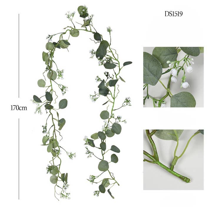 ACNITE(We cover U.S. import duties) - Wholesale Bunting/garland - Artificial eucalyptus garland with baby's breath faux vine1