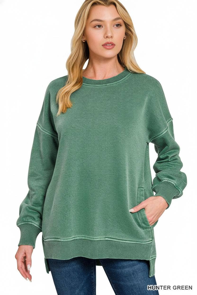 42POPS - Vente Sweat-shirt – femme - Pull à ourlet haut-bas en polaire avec poches6