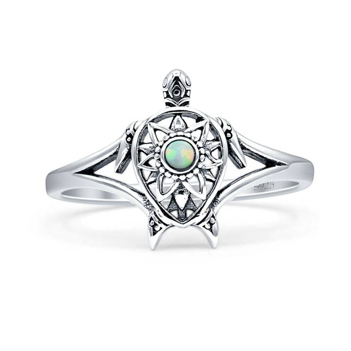 Lab Created White Opal Turtle Ring Oxidized 925 Sterling Silver Wholesale for wholesale by Blue Apple Imports
