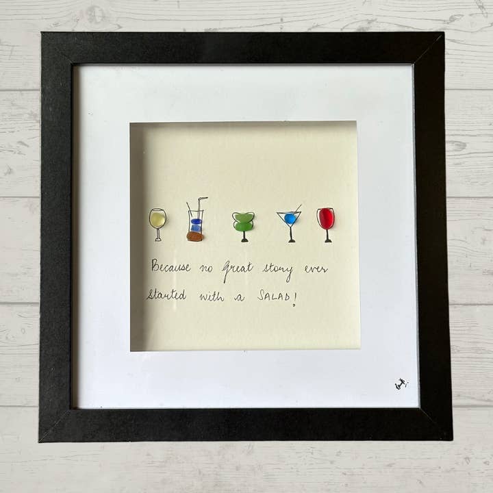 Wine Glass Framed Art with Sea Glass, Wine Lover Art, Funny for wholesale by Craftify Mom