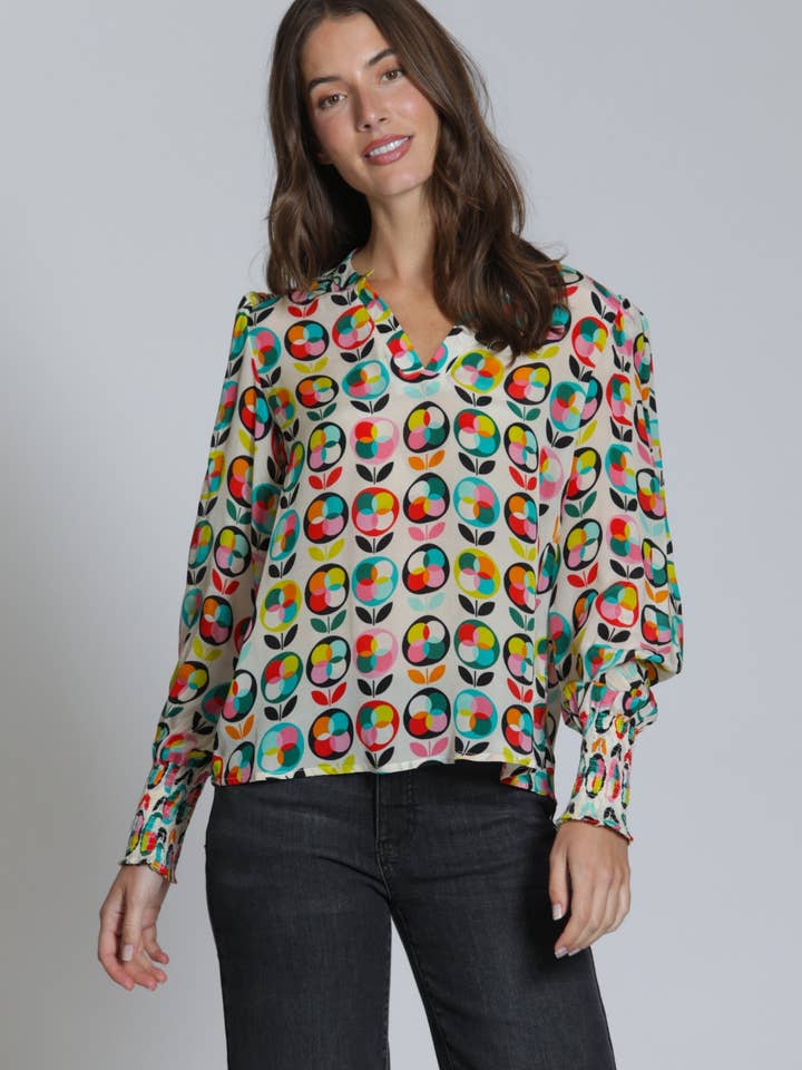 Split Neck Top With Smocked Cuffs for wholesale by APNY