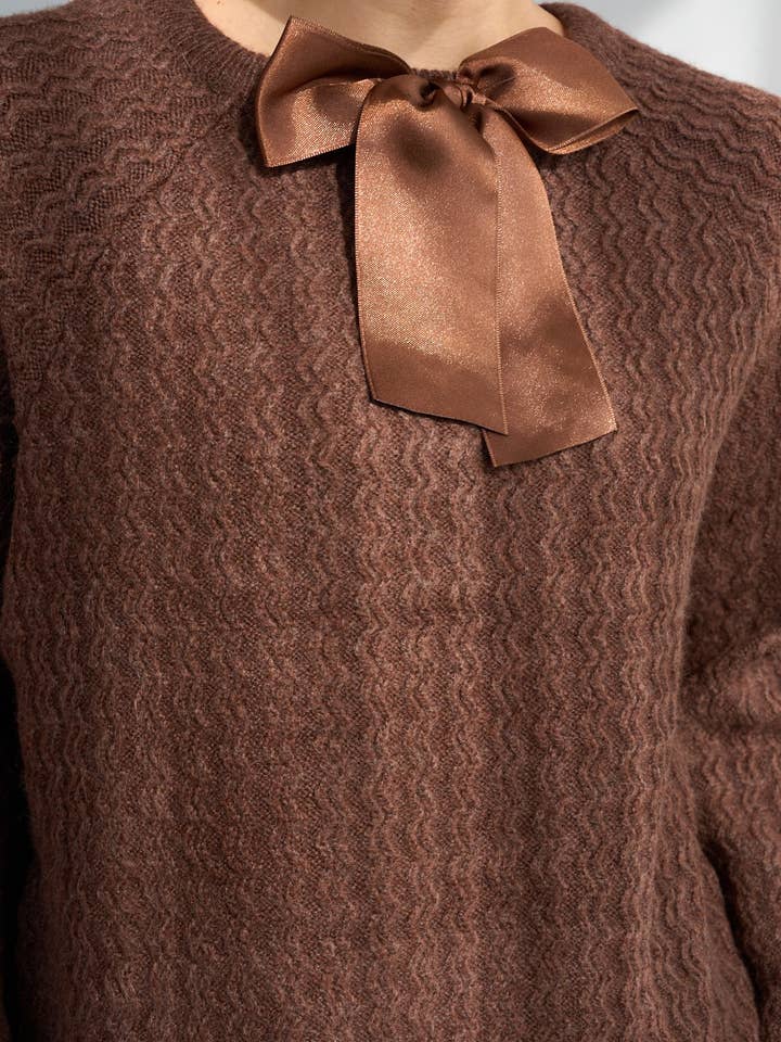 Design company-Fatma Balkir - Wholesale Knit Sweater - Women's - Women’s Chic Knit Sweater with Satin Bow – Elegant Long Slee6