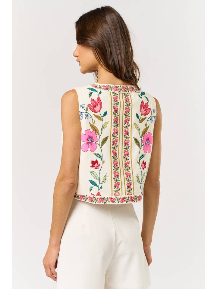 Lalavon - Wholesale Outerwear Vest - Women's - ILT5629 Front Tie Cropped Floral Vest