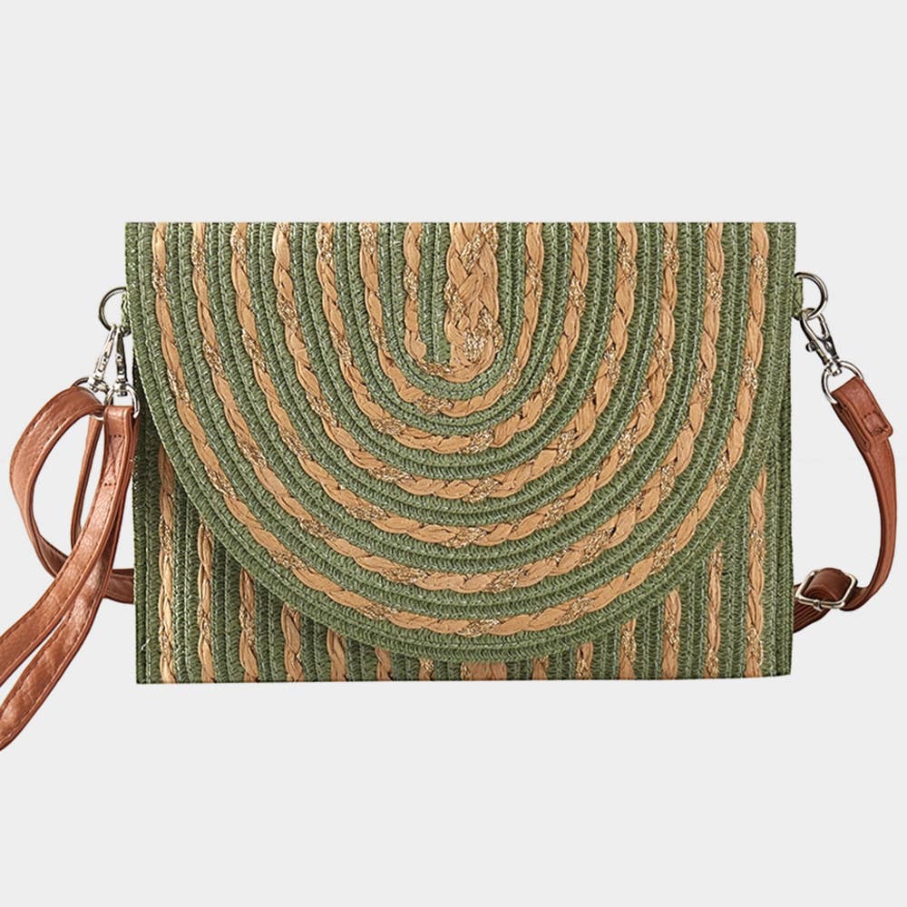 Sensibling Corp. - Wholesale Clutch Bag - Women's - Gold Threads Mixed Straw Clutch Bag / Crossbody Bag
9