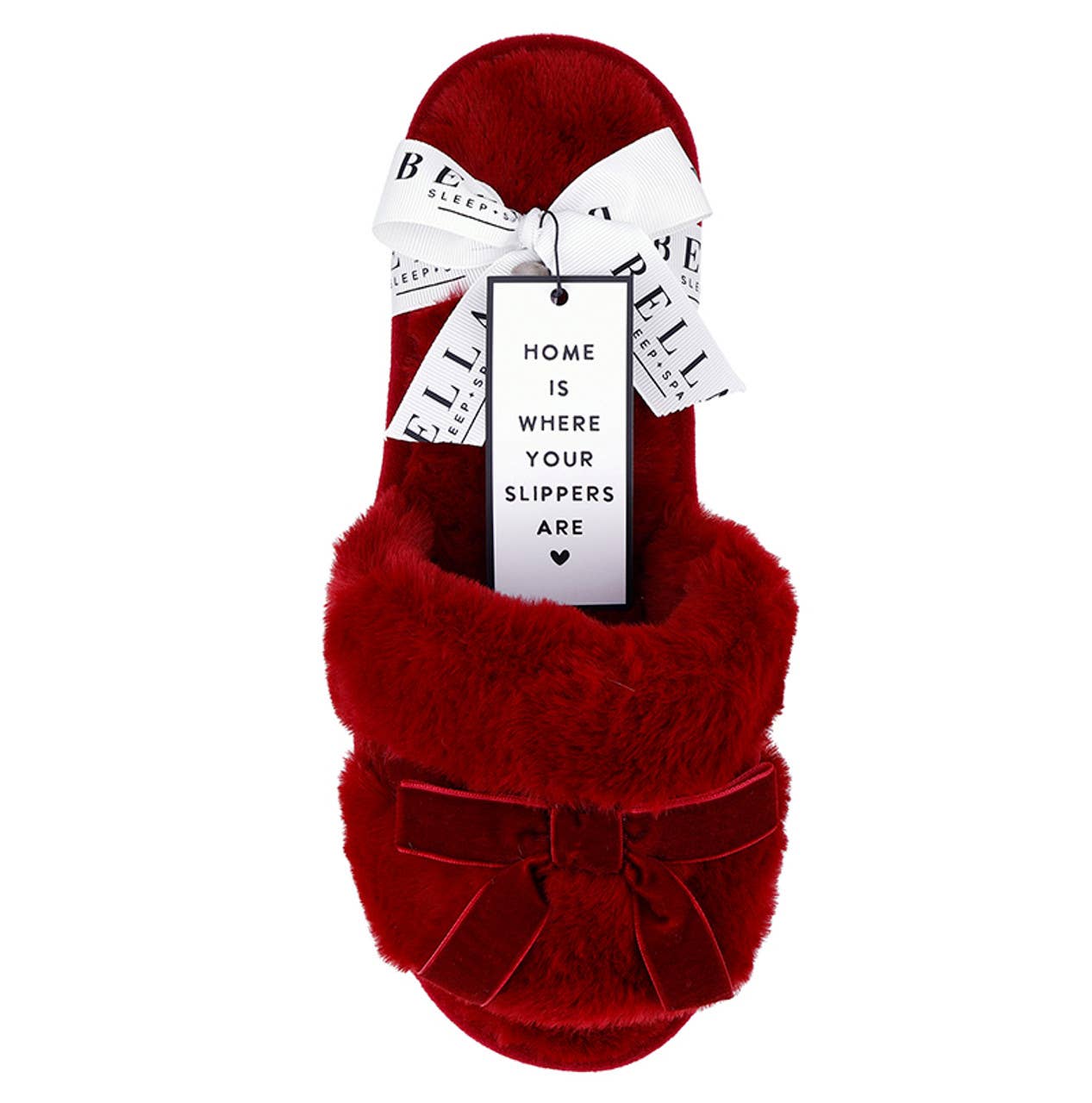 Bella Sleep + Spa - Wholesale Slippers - Women's - Plush Velvet Bow Slippers - Burgundy + Burgundy Velvet Bow1