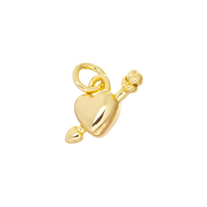 Jewel Pledge - Wholesale Individual Charm/Pendant - Tiny Heart and Arrow Two-Sided Gold Charm for Jewelry CPG8271