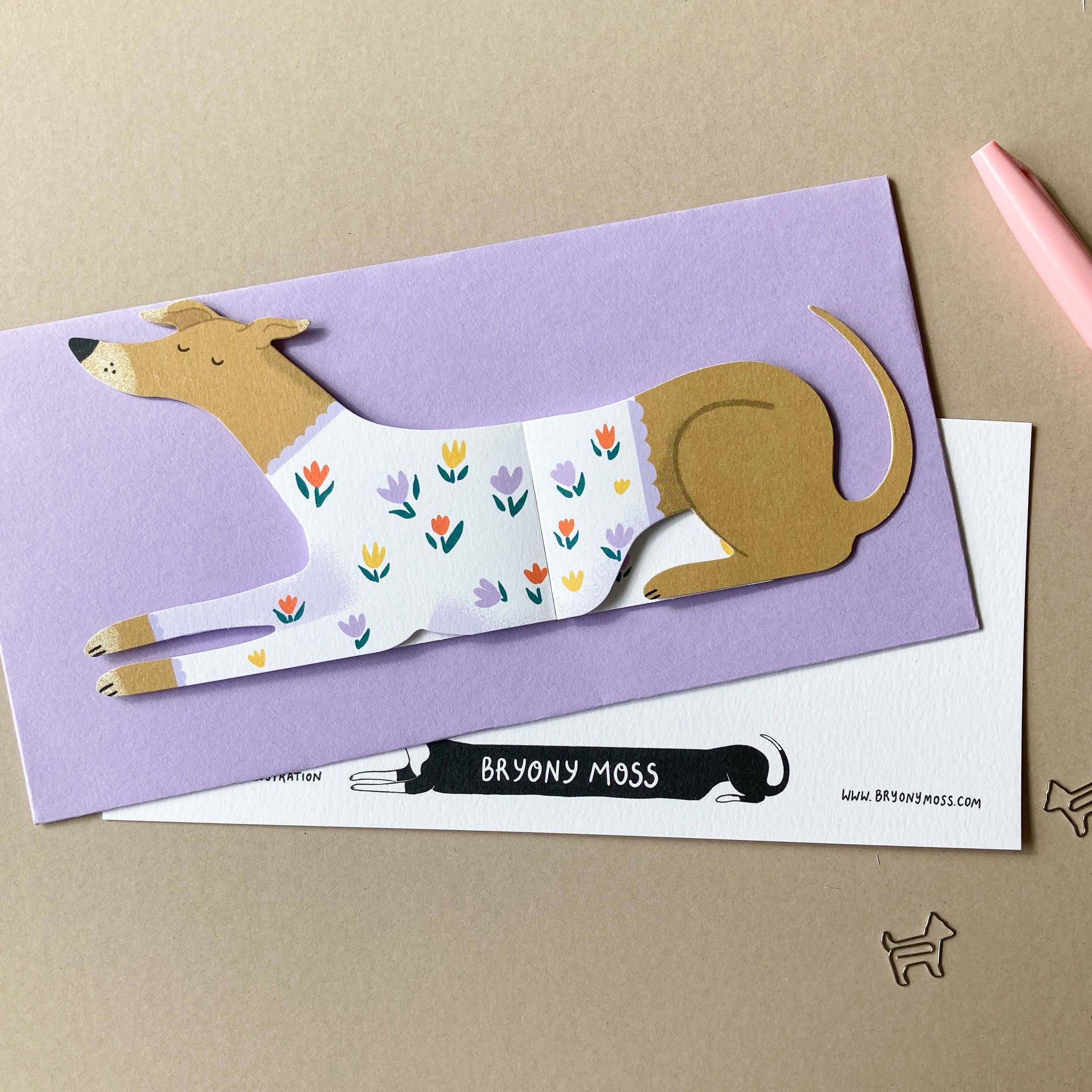 Bryony Moss Illustration - Wholesale Everyday Greeting Card - Bunny, Long Doggo Shaped Extendable Card2