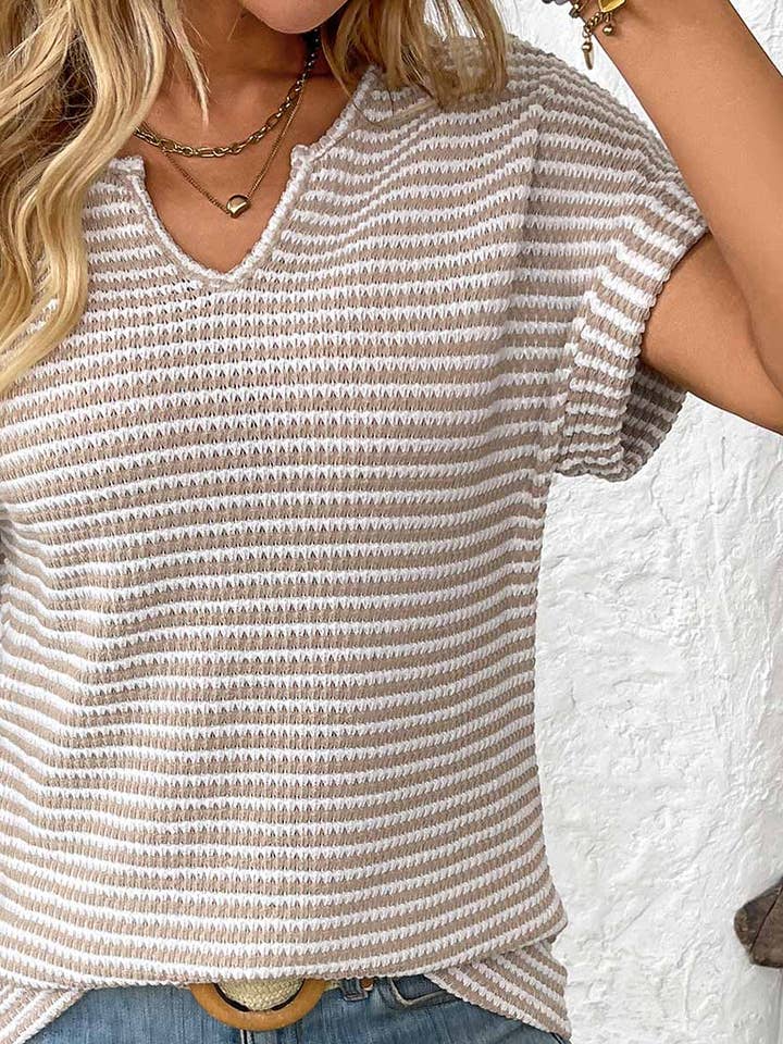 Lily Clothing - Wholesale Shirt - Women's - V-neck loose striped casual pullover T-shirt9