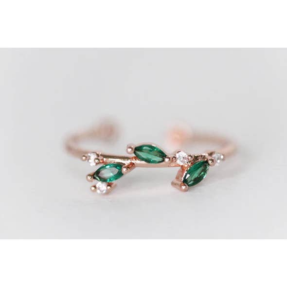 Enchanted Forest Green Crystals Leaves Ring for wholesale by Avigail Adam