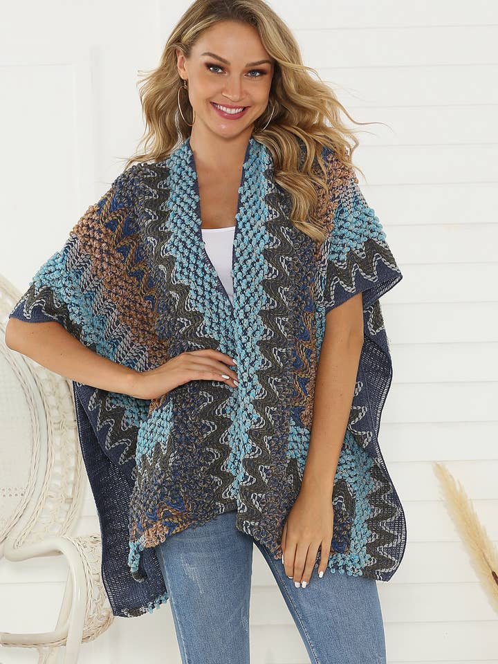 Mantón azul con estampado de trenza y bolsillo para venta al por mayor de KTNN Studio Inc.