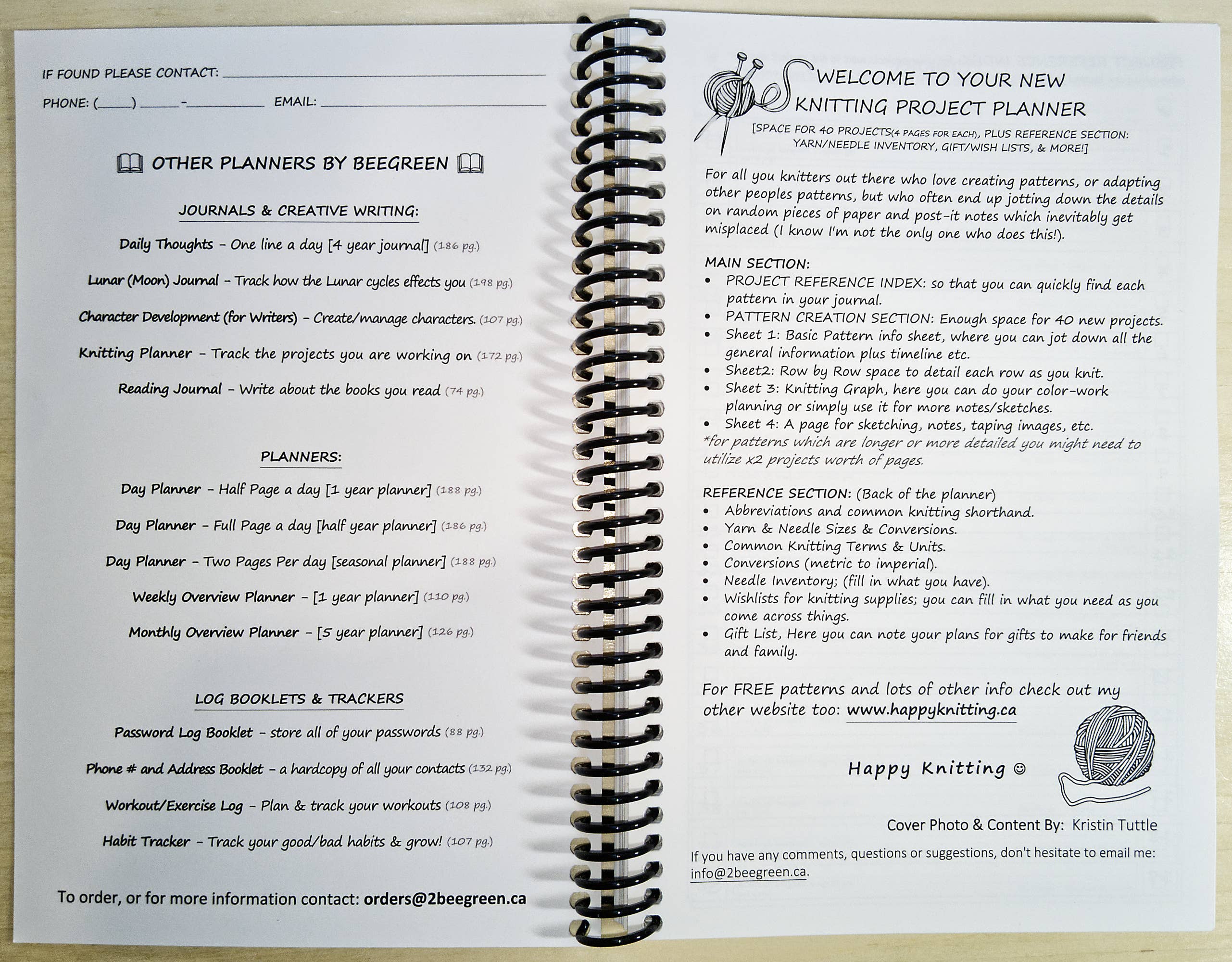 BeeGreen & CraftsPlannersPlus - Wholesale Planner - Knitting Project Planner [Spiral Bound]2
