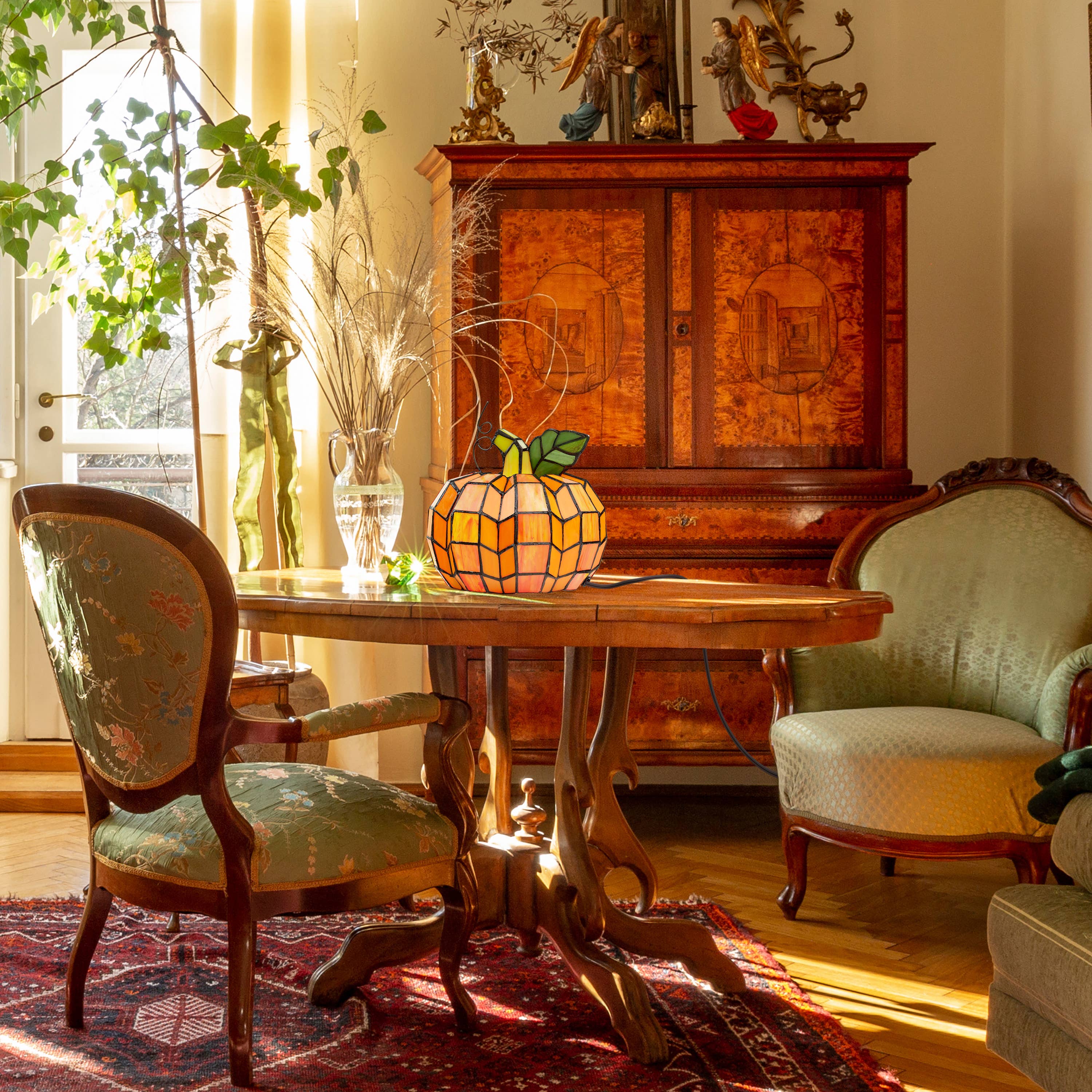 River of Goods - Wholesale Accent/Desk Lamp - 9"H Patch the Pumpkin Tiffany Stained Glass Accent Lamp5