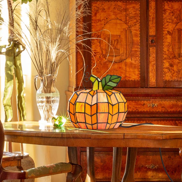 River of Goods - Wholesale Accent/Desk Lamp - 9"H Patch the Pumpkin Tiffany Stained Glass Accent Lamp5