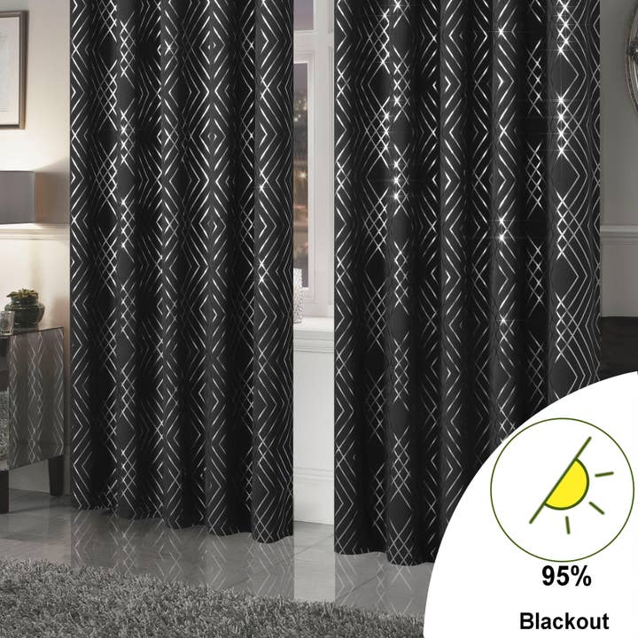 Geometric Black Sparkle Blackout Curtains for wholesale on Faire2