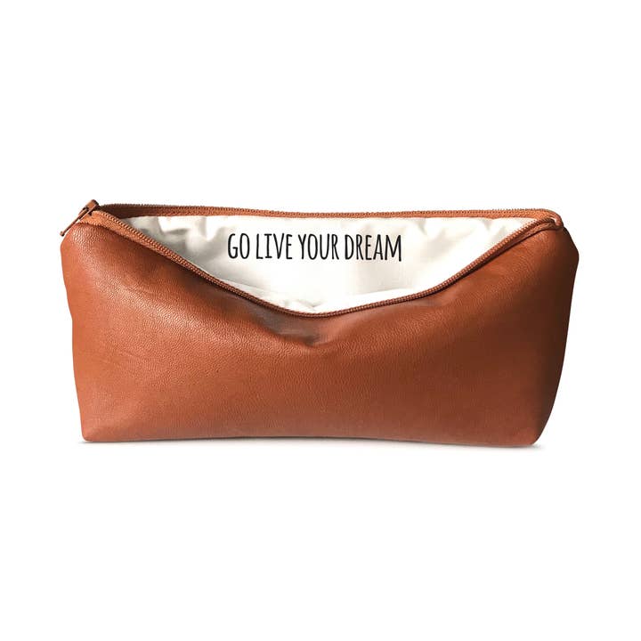 Go Live Your Dream - Chestnut Faux Leather Pencil Pouch for wholesale by SANDRA SMITH LLC