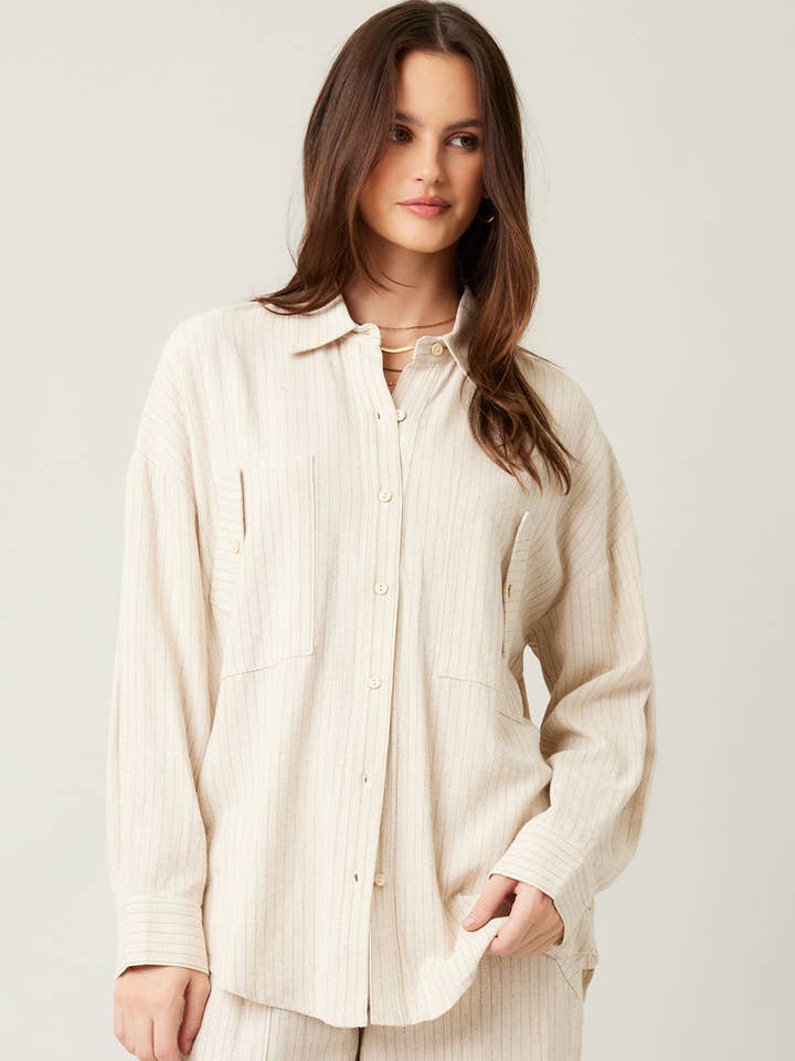 ILLA ILLA - Wholesale Button Down Shirt - Women's - Stripe Linen Shirt 1