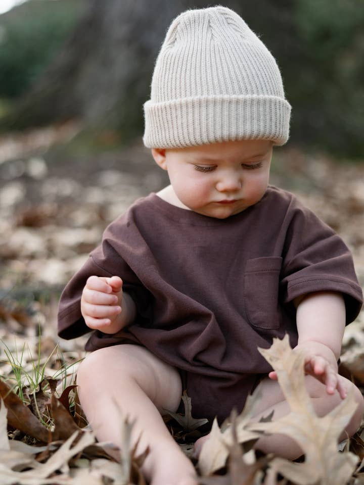 T-Shirt Romper for Babies in Chocolste for wholesale by Winnie + Crew