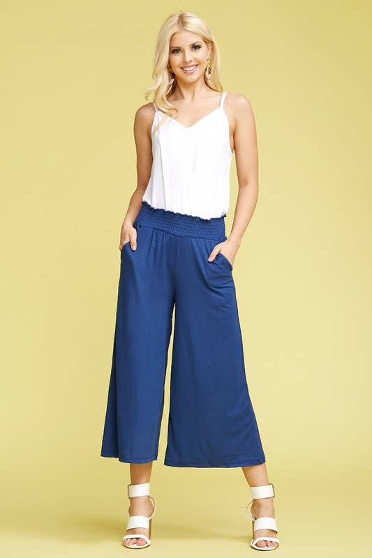 NINEXIS - Wholesale Pants - Women's - CWBLP418_SMOCKED WAIST BEND GAUCHO PANTS1