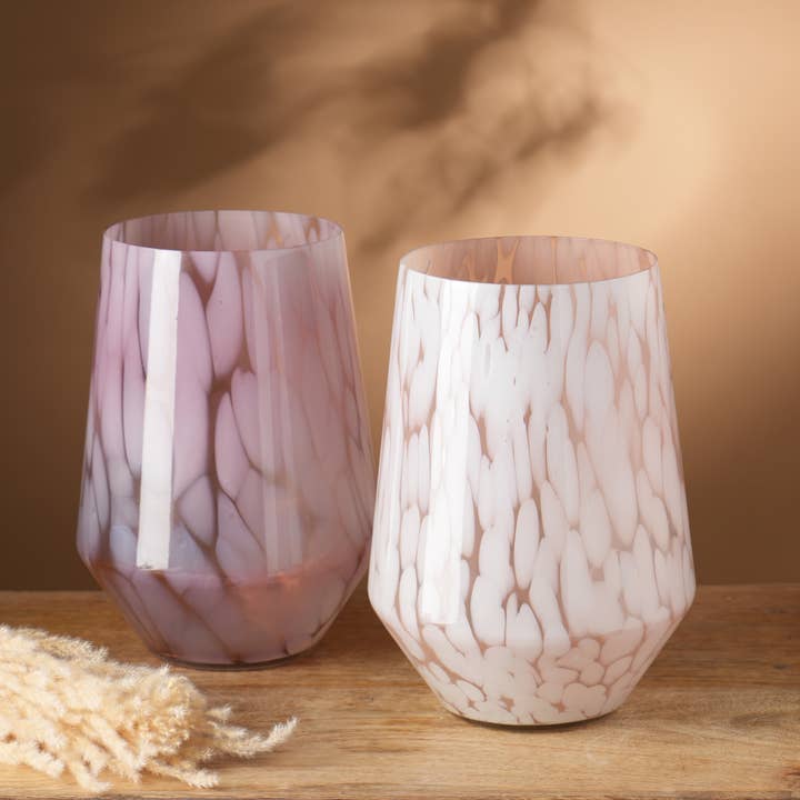 ExpoBazaar - Wholesale Vase - White Splutter Hurricane Glass Vase - Ruby