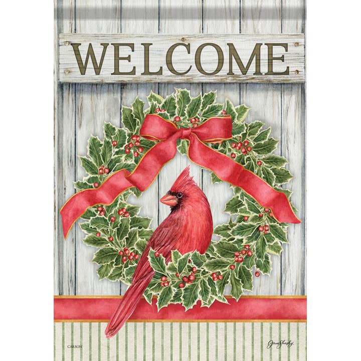 "Rustic Cardinal Wreath" Large Durasoft™ Flag for wholesale by FlagTrends by Carson
