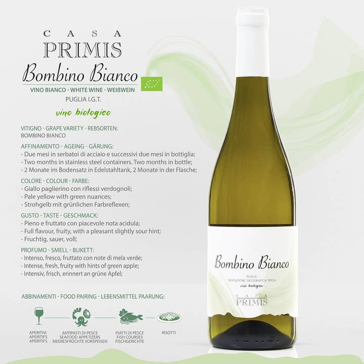 Vin blanc BIO IGT PUGLIA BOMBINO BIANCO pour la vente par CASA PRIMIS