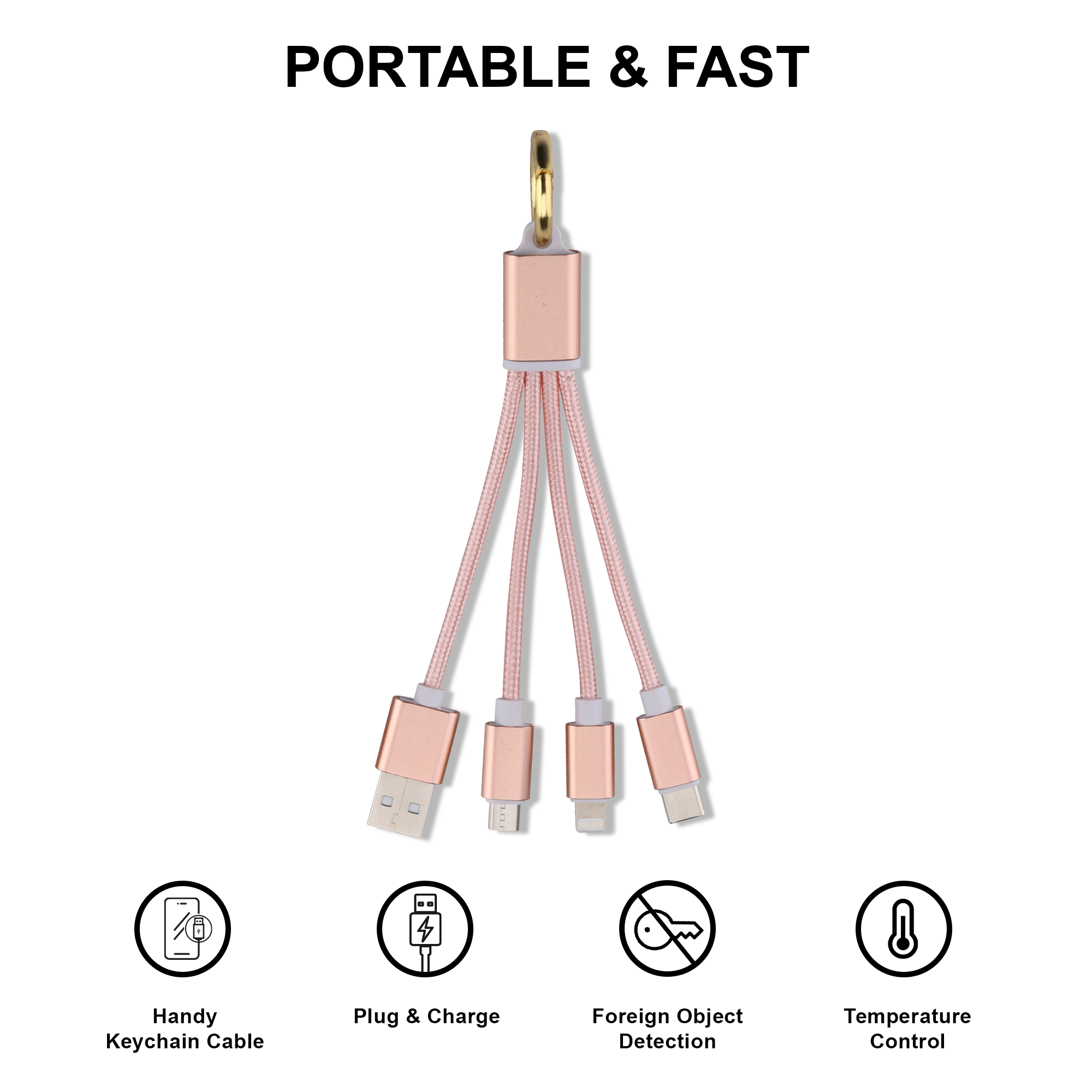Ellie Rose - Wholesale Charging Cable - 3-in-1 Charging Keychain - Rose Gold6
