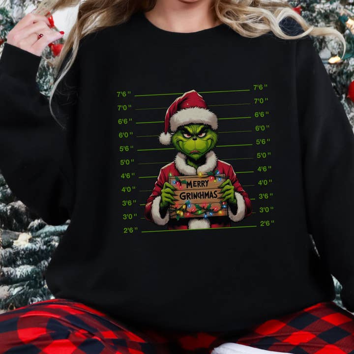 Christmas Mugshot sweatshirt met ronde hals en zware mix, uniseks voor wholesale door with love, aj.