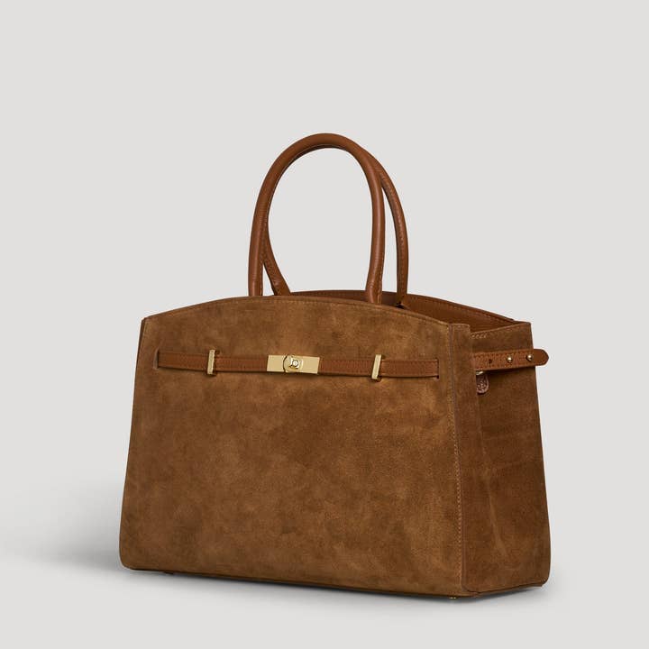 Voemièn - Wholesale Top Handle Bag - Women's - Driade Bag in Tan Suede and Dollar Leather1