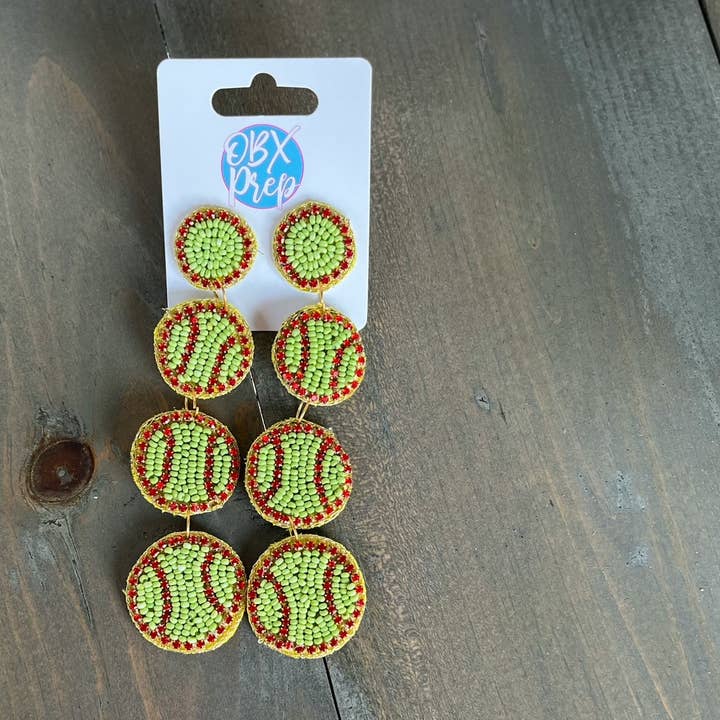 Softball Triple Seed Beaded Dangle Earrings for wholesale by OBX Prep