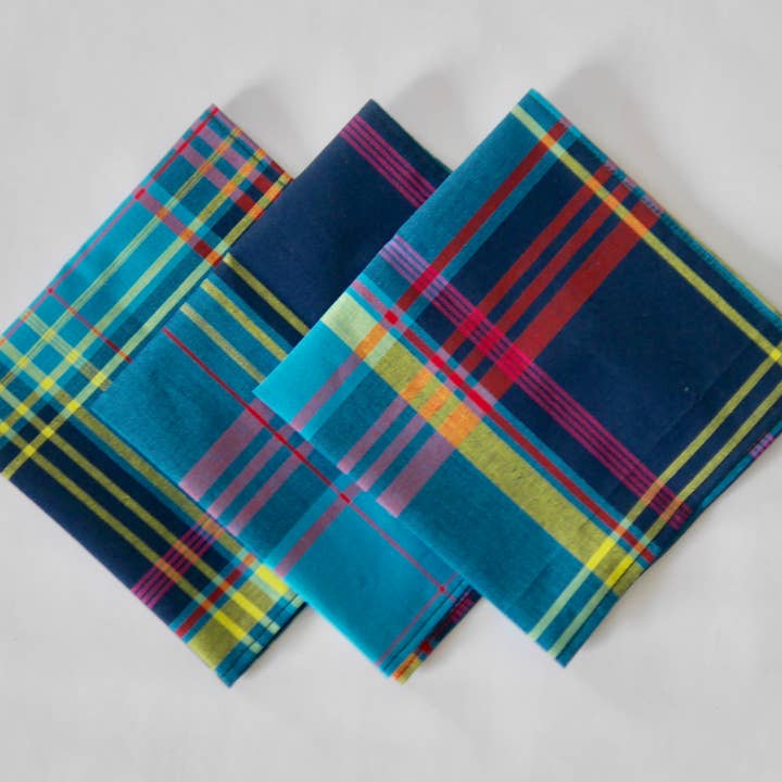 Lote de 3 pañuelos de algodón a cuadros, Azul para venta al por mayor de De Bulle en Bulle