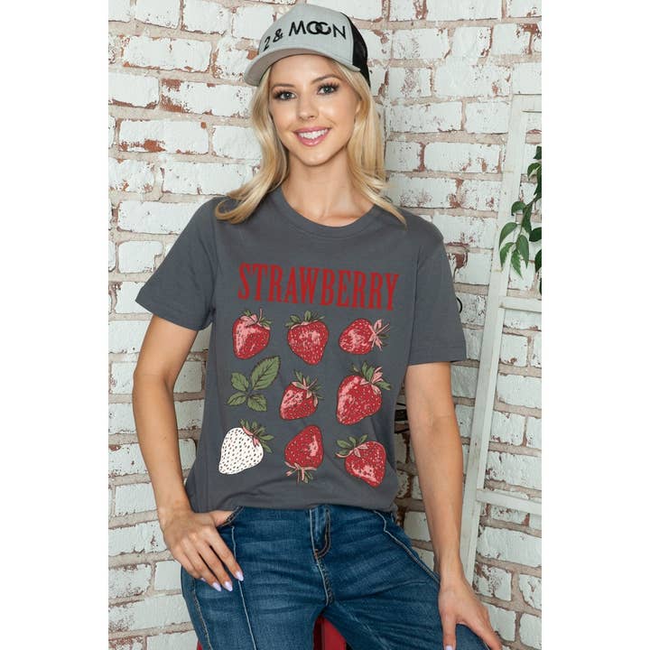 MINEB - Wholesale Screen Printed T-Shirt - Women's - STRAWBERRY VINTAGE FRUIT GRAPHIC TEE4