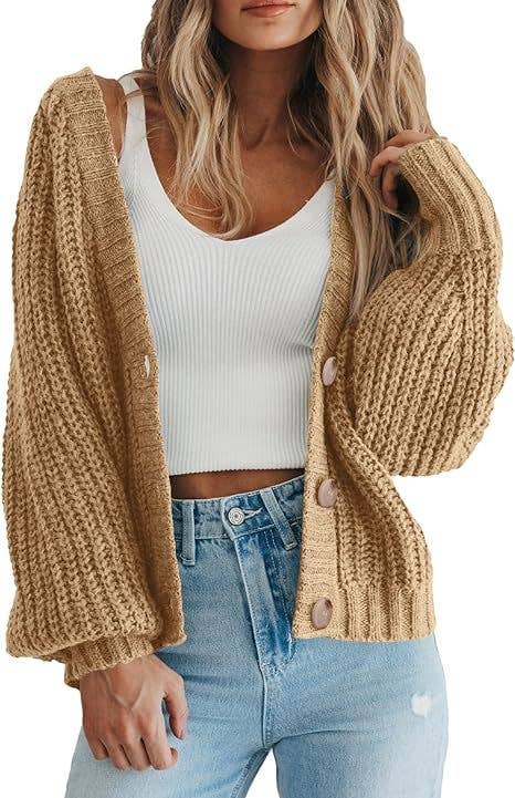 Rosa Clothing - Wholesale Cardigan - Women's - Women Knit Cardigan Loose Fit Button Down Fall Sweater1