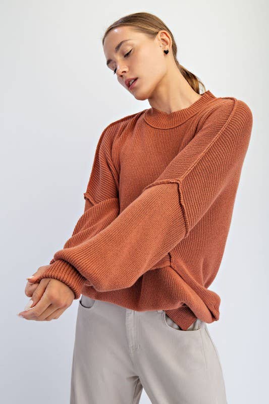 Sunday Morning - Wholesale Tunic Sweater - Women's - SW350037-Crew Neck Oversized Tunic Sweater6