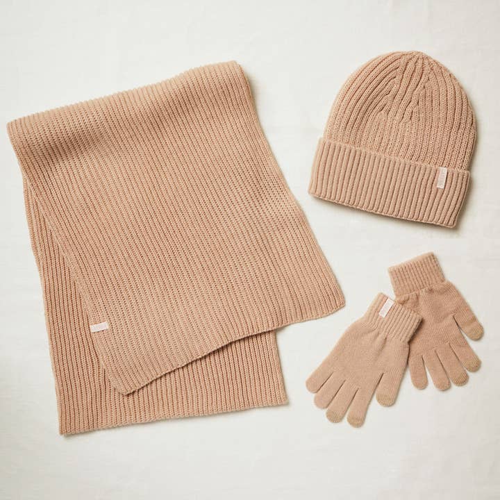 WIDDOP and Co. - Wholesale Socks - Unisex - Sophia Layers Cosy Knit Hat Glove & Scarf Gift Set - Nude1