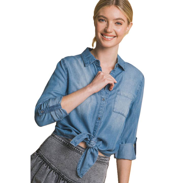 Chic Tie Front Button Up Shirt for Effortless Style for wholesale by Apolline