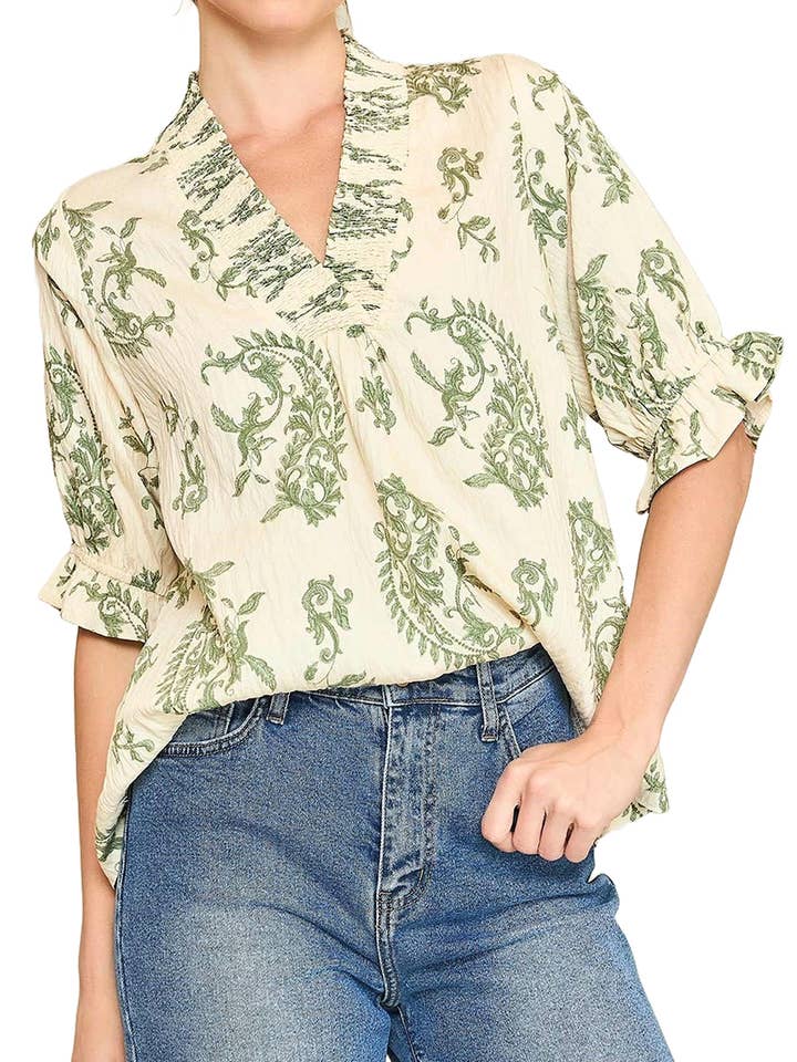 Paisley Print V-neck Top for wholesale by Vanilla Monkey