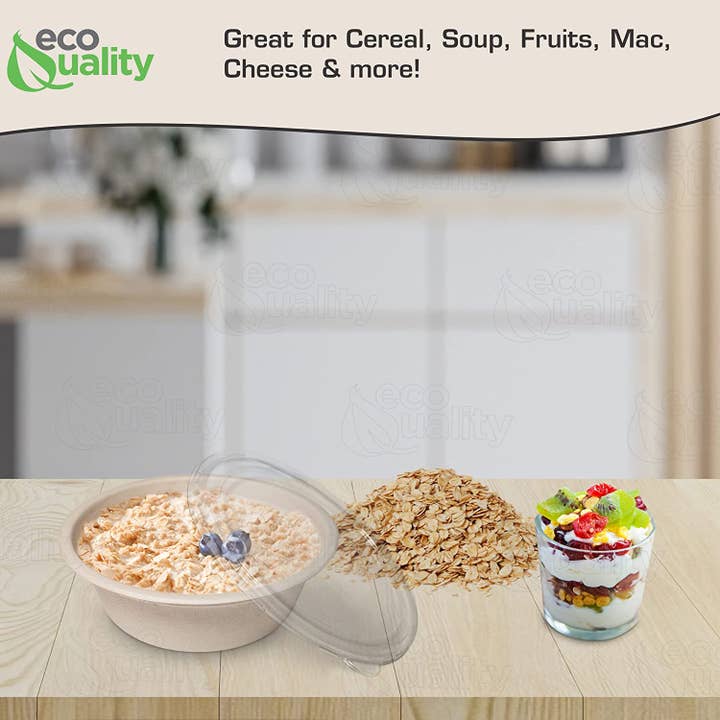 EcoQuality – wholesale Disposable plate – 16oz Compostable Heavy Duty Disposable Bowls w/Lids, Ecofrie