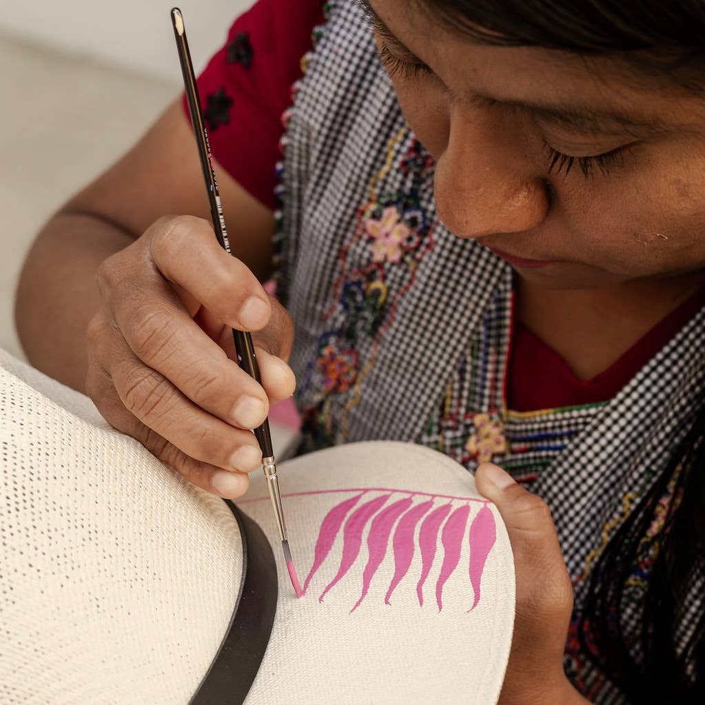 Origin Mexico - Wholesale Straw Hat - Women's - Itzel Hand Painted Resort Hat - Pink and Tan 1