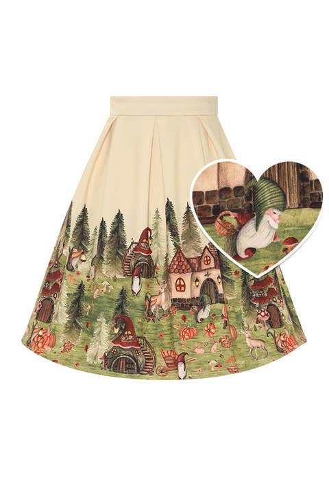 Aisley Gnome Ville Pleated Midi Skirt for wholesale by Dolly & Dotty