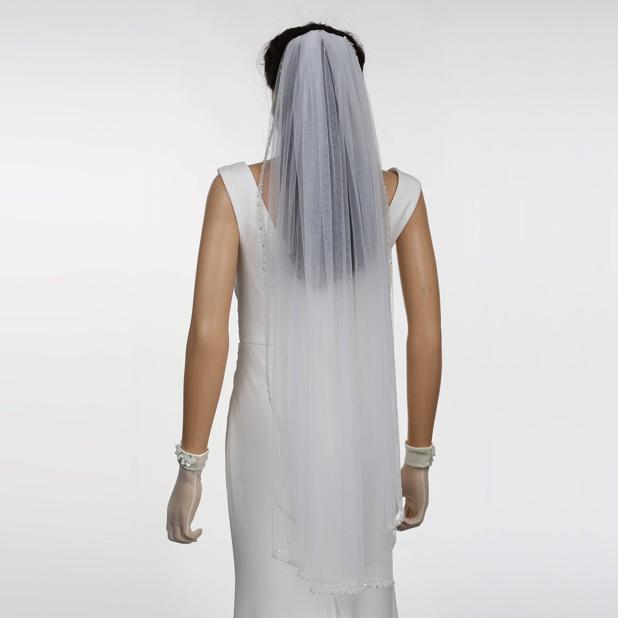 Farinosa Bridal - Venta al por mayor Velo - Mujer - Velo de novia nupcial FS6350 con borde de perlas hasta la punta de los dedos 99 cm5