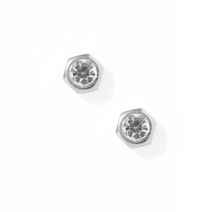 LINNY CO - Wholesale Stud/Post Earrings - Screwback Stud Earrings - Addison Clear Silver2